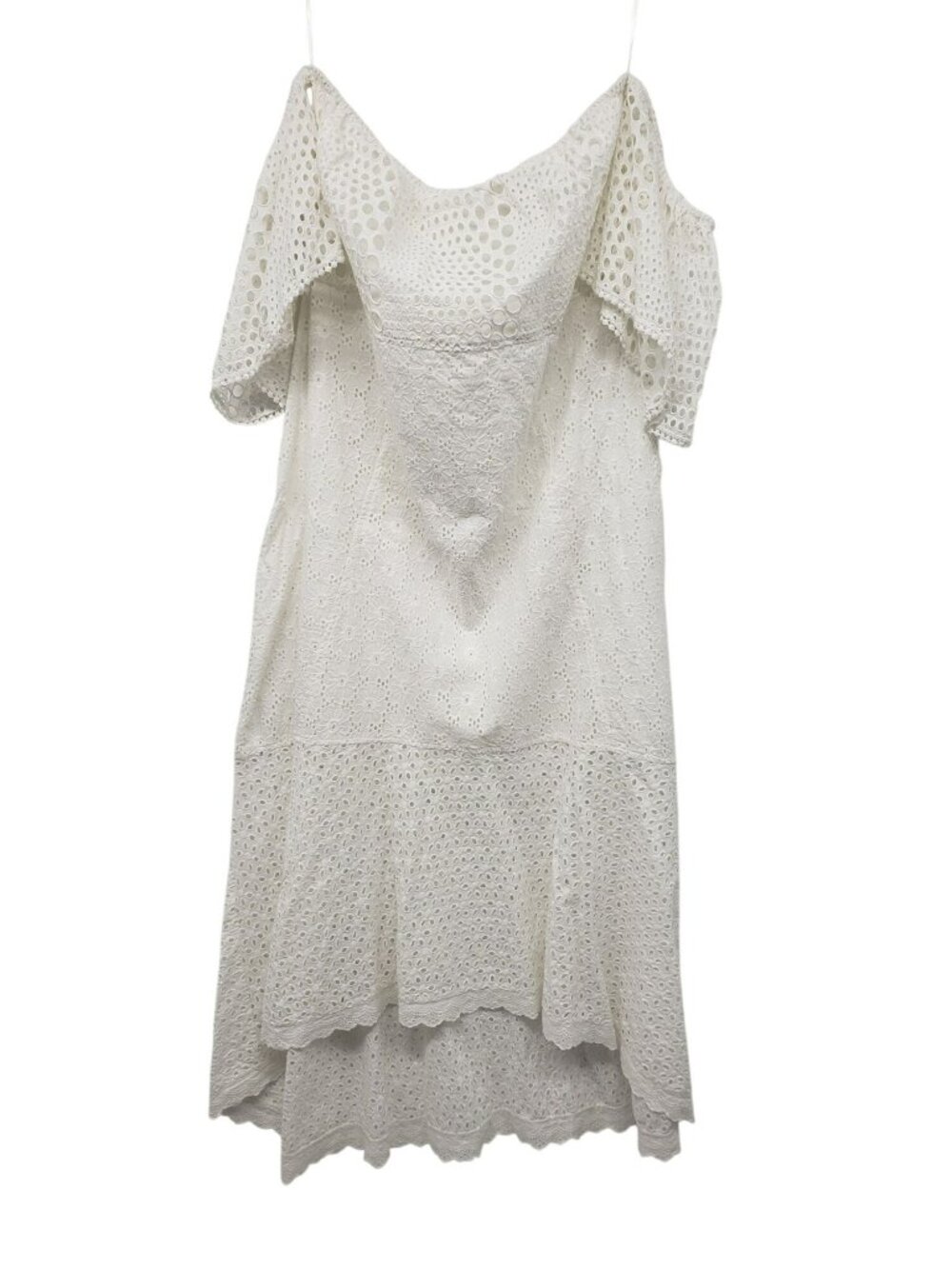Farm Rio White Off the Shoulder Eyelet Dress Bridal High Low Midi Dress Beachy - Picture 2 of 13